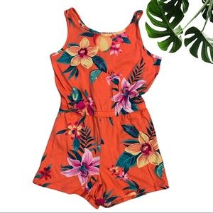 Old Navy Coral/Orange Tropical Patterned Sleeveless Romper Girls Size XL (14)